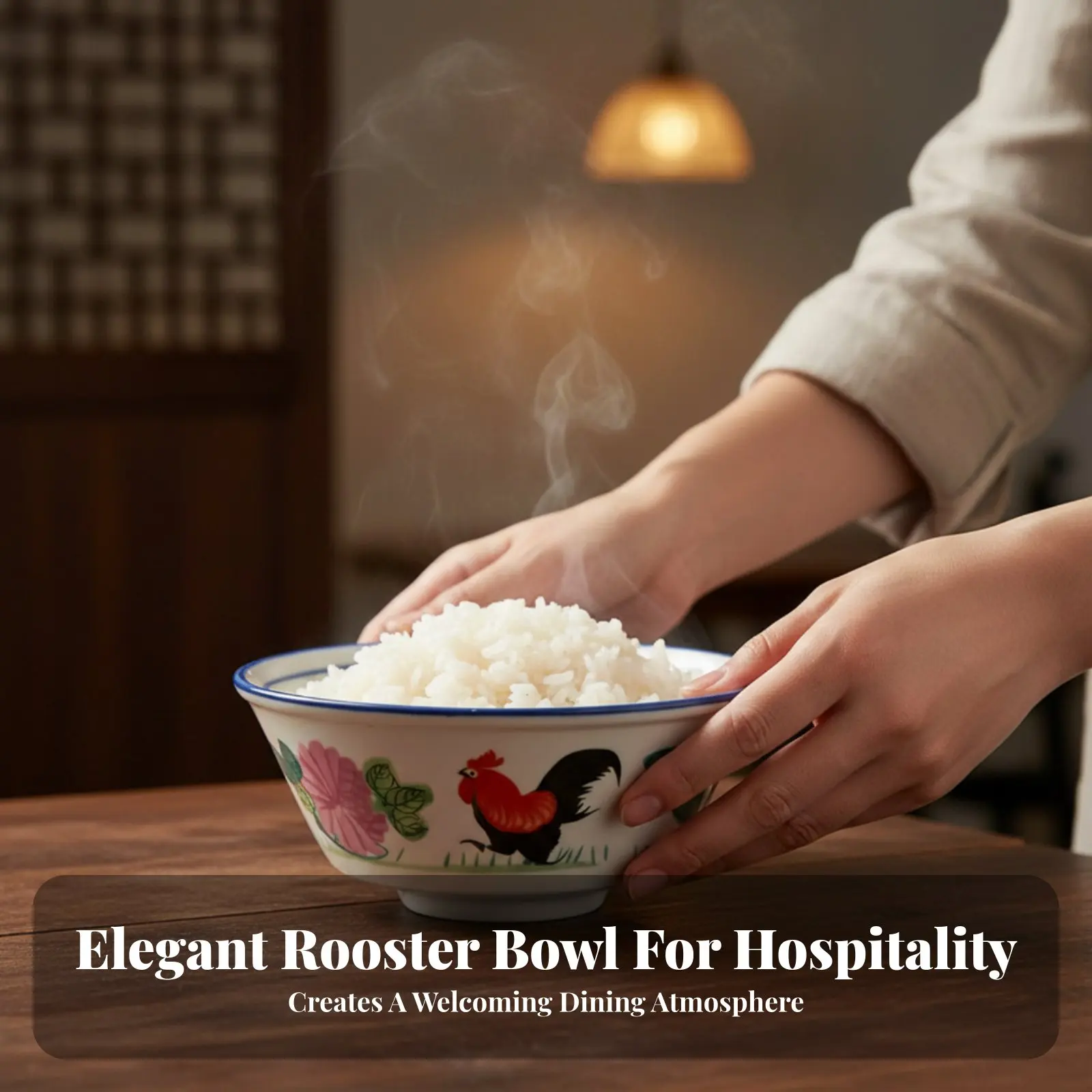 Cute Rooster Pattern Vintage Ceramic Tableware Set,Chinese Style Noodles Soup Bowls and Plates for Home Hotel Restaurant Hot Pot