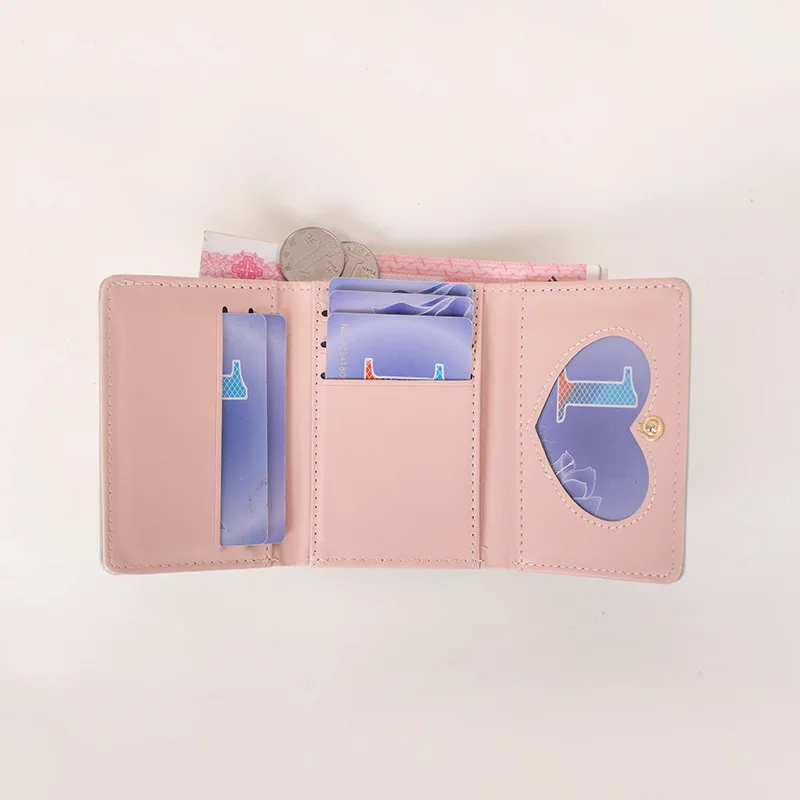 Monedero plegable de tres pliegues para mujer, bolsa para tarjetas múltiples, conejo de dibujos animados, monedero para estudiantes, Clip para dinero