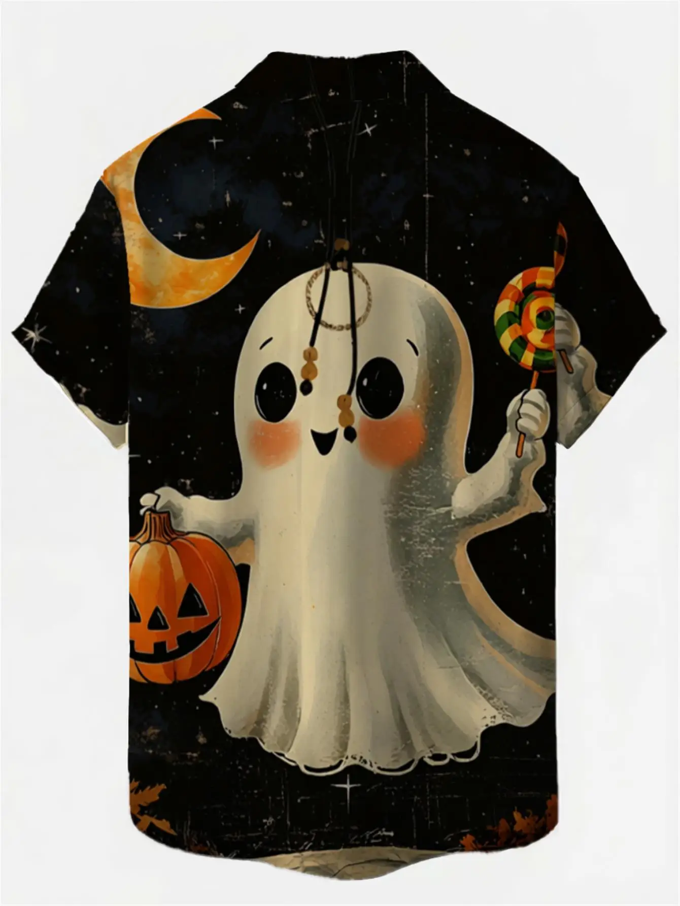Men's Shirt Short Sleeve Halloween Cute Ghost Pumpkin Moon Print Loose Casual Summer Holiday Top Men Clothes