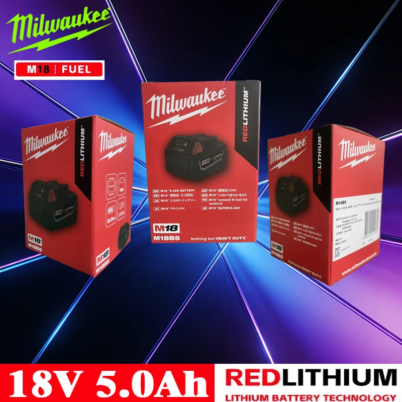 

Milwaukee High Capacity 18V 5.0Ah Battery , Compatible with M18B5 XC 48-11-1815 Cordless Power Tools Durable Design