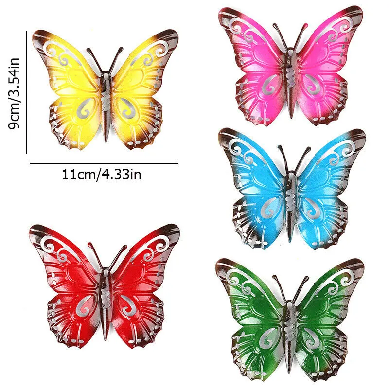 New 5pcs Colorful Metal Butterfly Yard Garden Decor Outdoor Lawn Wall Art Decor