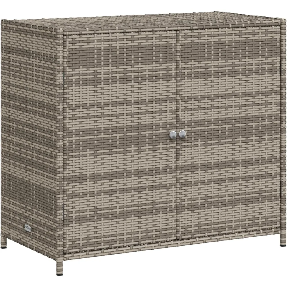 

Outdoor storage box, 80 gallon deck box, PE rattan with waterproof bag, gray, used for terrace tools and accessories