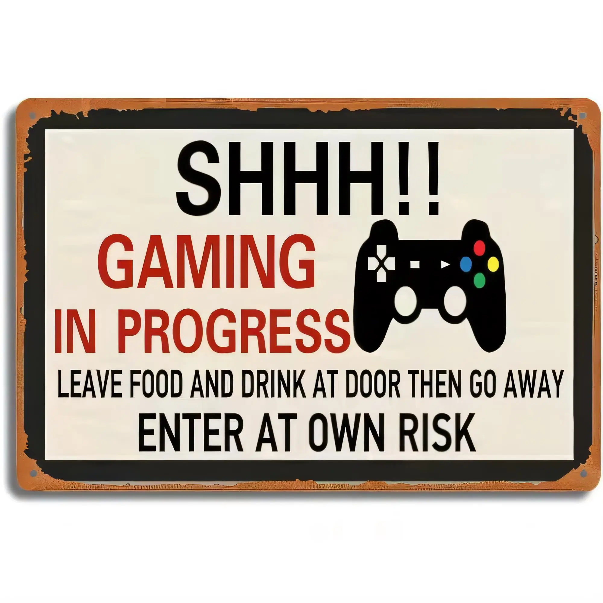 Letrero de Metal SHHH!! Juego en curso, deja comida y bebida junto a la puerta y luego vete, entra a tu propio riesgo, cartel metálico vintage para decoración de pared G