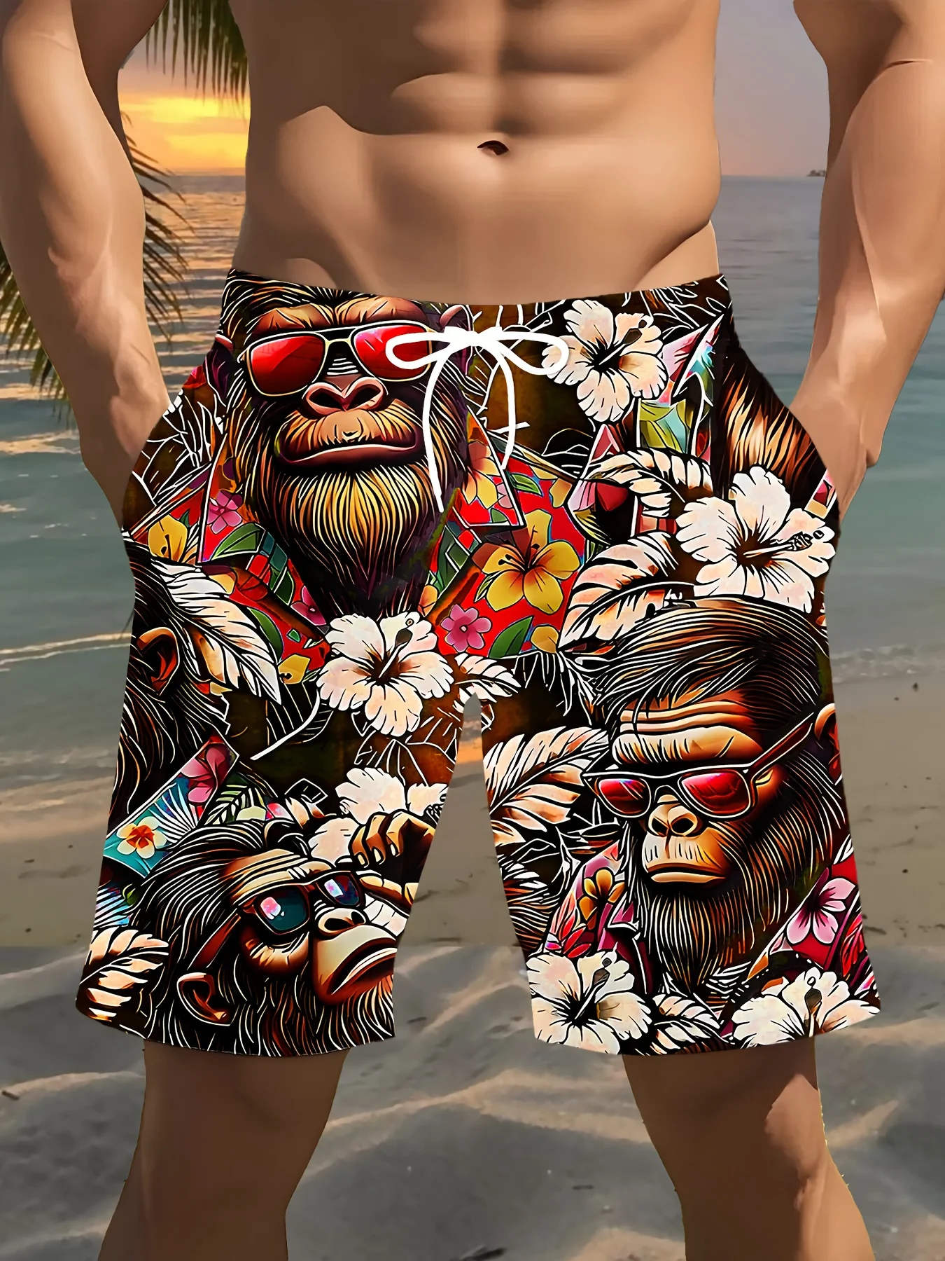 

3D Gorilla Print Design Fashion Sexy Waterproof Quick-Dry Sports Men Surfing Vacation Leisure Parent-child Beach Short Pants