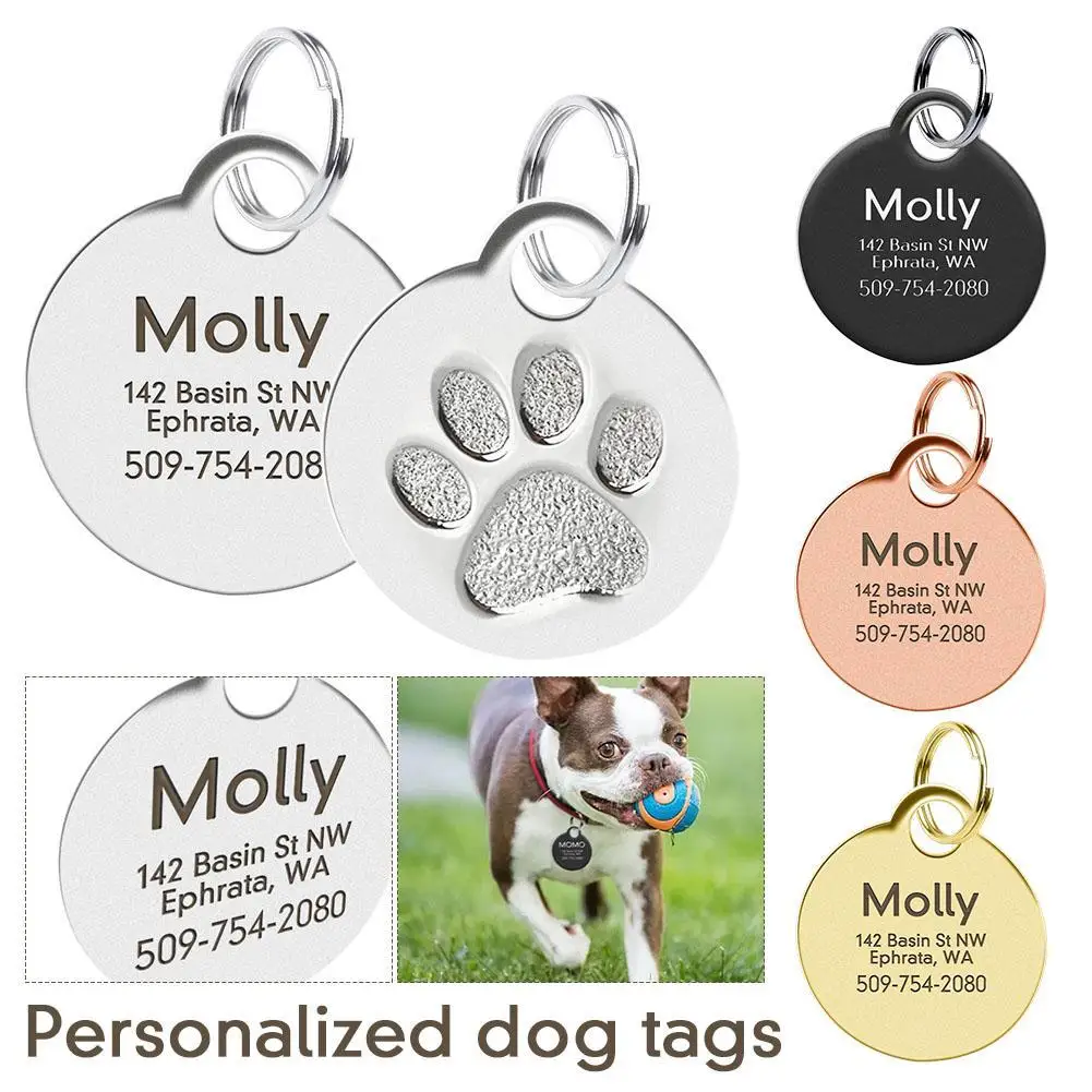 Personalized Dog Tags Metal Custom Round Dog Tag Double Sided Deep Engraved Stainless Steel Pet Id Tags with for Dogs