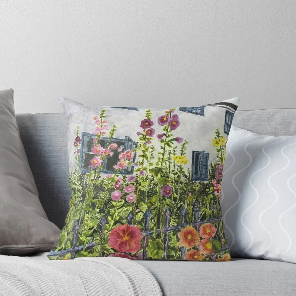 Hollyhocks in Little Budworth Throw Pillow pillow cover christmas Decorative pillowcase pillow