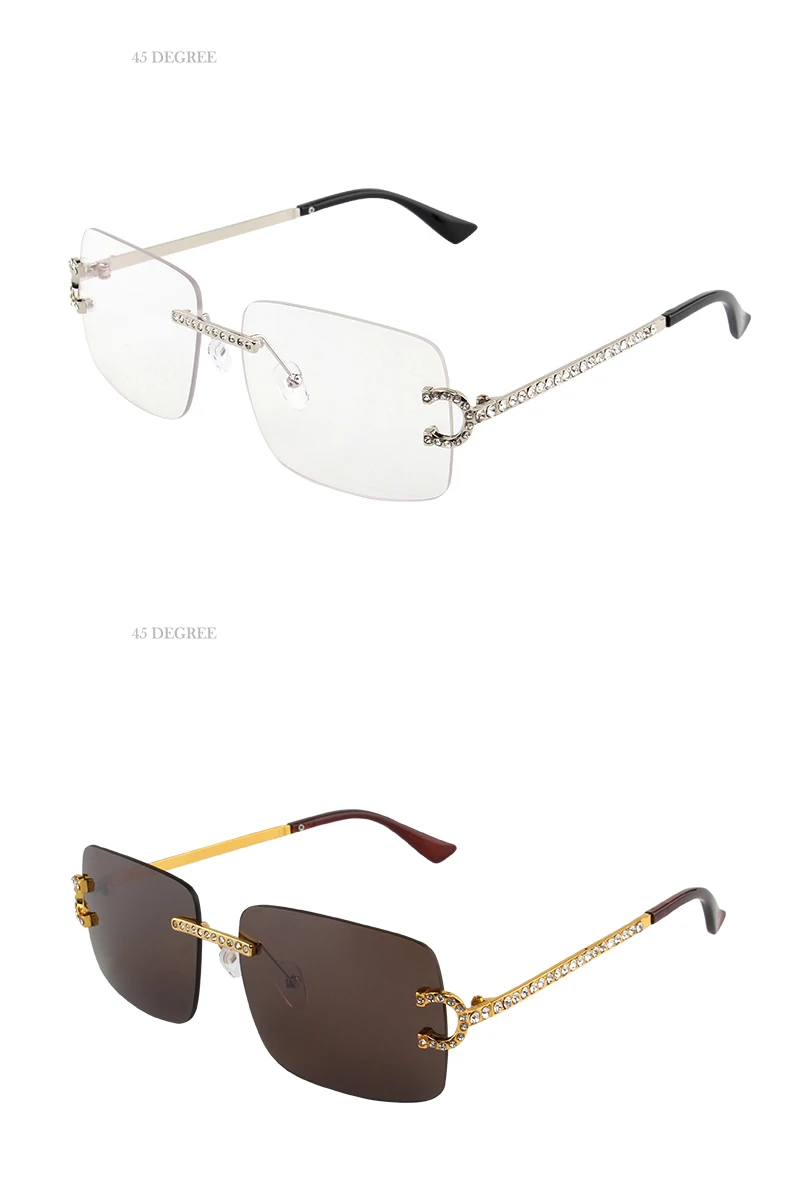 Kenbo Neue Randlose Rechteck Sonnenbrille Frauen Männer Shades Marke Designer Blingbling Diamant Sonnenbrille Retro Rahmenlose Sonnenbrille – Detail 10