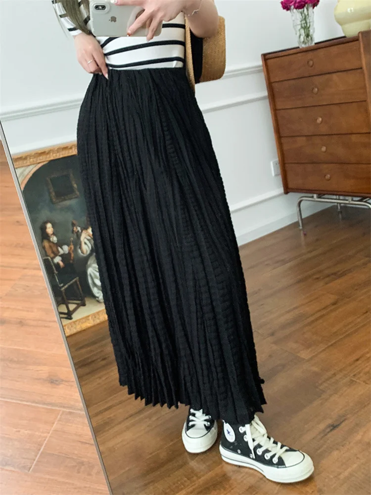 

Ladies Retro High Waist Pleated Jupe Women Solid Color Leisure Minimalist Mid Length Skirt Spring Summer 2024 New