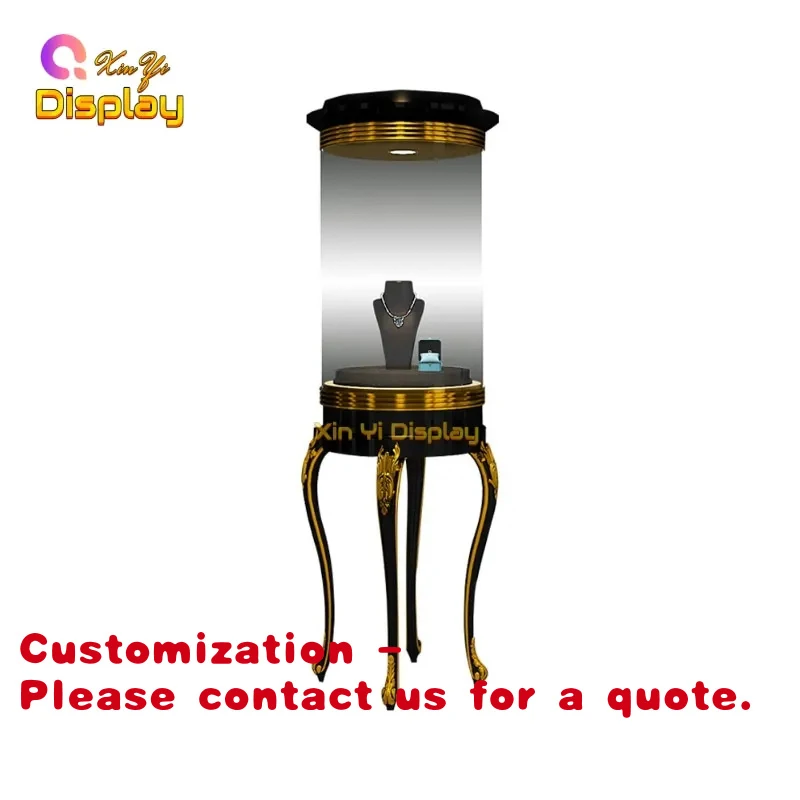 

Customize.Luxury Stainless Steel Oval Glass Jewelry Display Cabinet With LED Lighting Lockable Design Retail Stores & Shoppi
