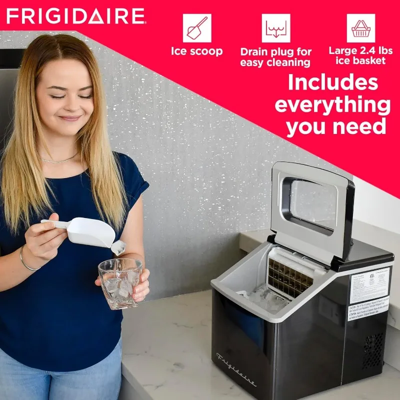 Frigidaire EFIC452-SSBLACK XL Maker, 40 фунтов. из прозрачных квадратных кубиков льда в день, черная нержавеющая сталь