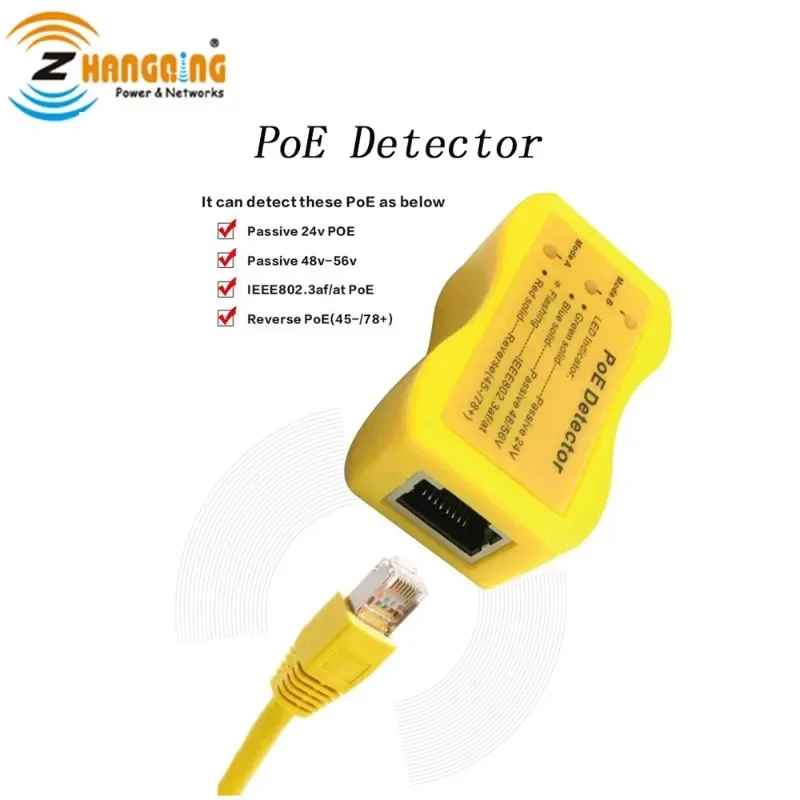 Quickly identify Power over Ethernet PoE Detector Tester 802.3af/at 24 v 48v or 56v also Mode B revers for PoE Switch