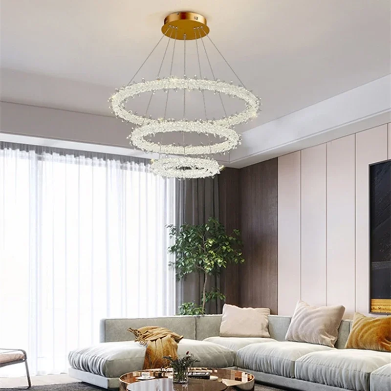 K9 Crystal Ring Ceiling Chandeliers Modern Lobby Light For Dining Room Home Decor Hanging Lustre Study Bedroom Led Pendant Lamp