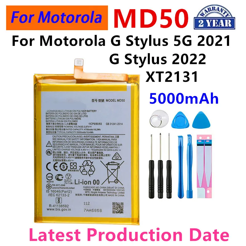 100% Original  MD50 5000mAh Battery For  Motorola MOTO G Stylus 5G 2021/XT2131/G Stylus 2022  Phone Batteries+Tools