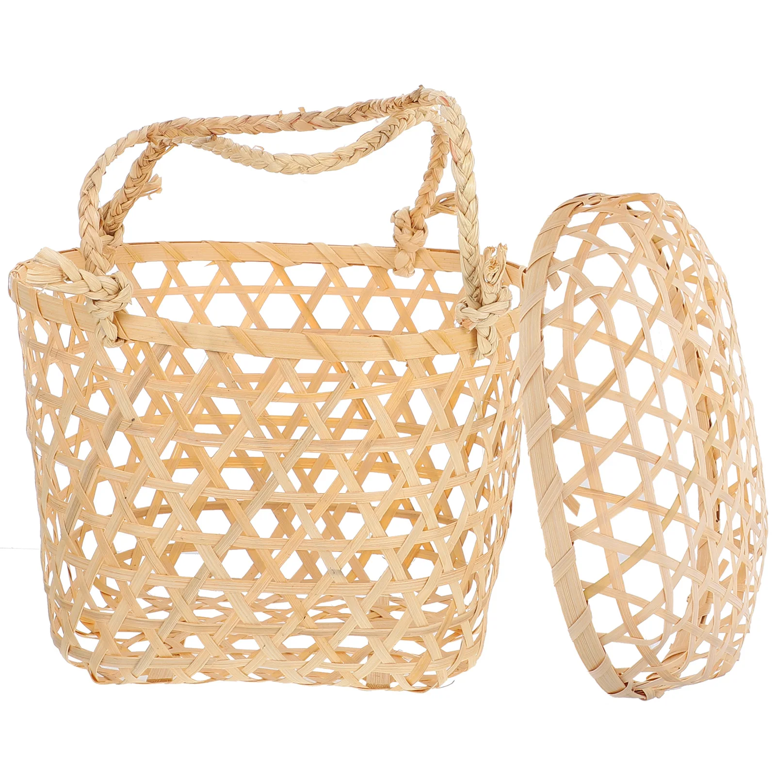 

Bamboo Gift Basket Woven Handle Sundries Fruit Holder Picnic Storage Dessert Egg Baskets Empty Handheld Rural Decorative