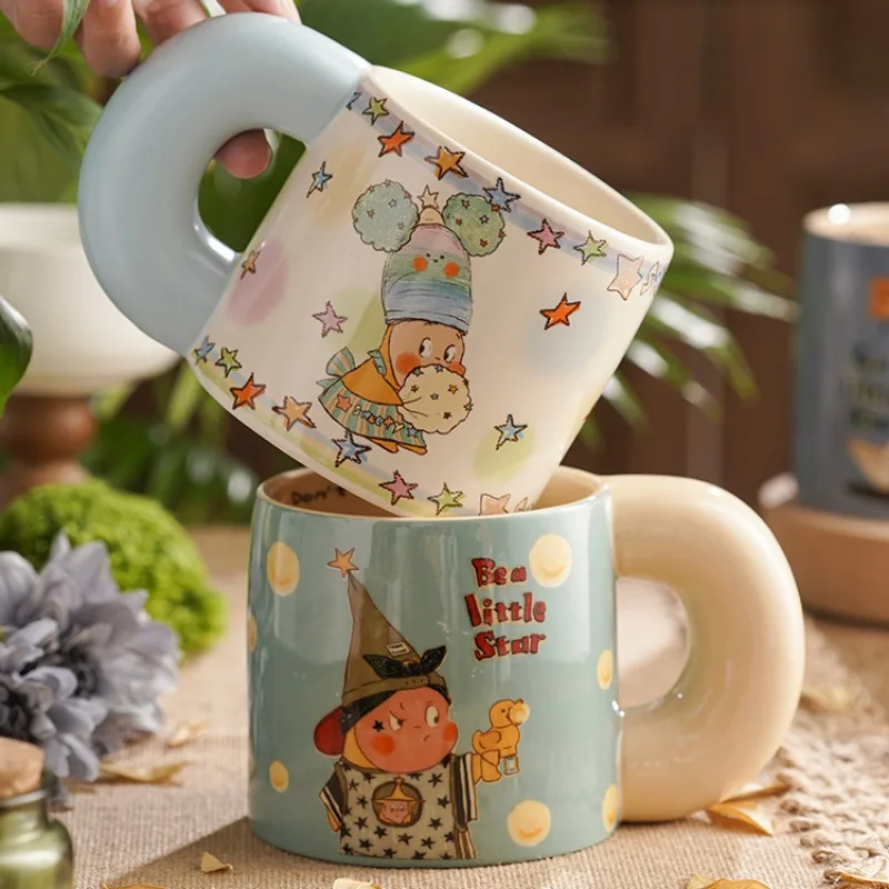 

Children's Fun Water Cup Big Handle Chubby Cup Cute Ceramic Mug Household Mugs, Office Kawaii Coffee Cups