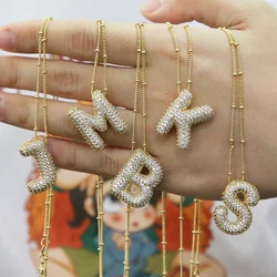 CZ Zircon Balloon Initial Necklaces Brass Gold Plated A-Z Alphabet Bubble Letter Pendant Necklace for Women Fashion Jewelry