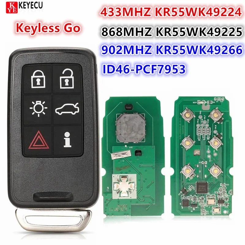 ボルボ スマートキー 5個セット KEYECU 交換用スマートキーレスリモートキー 6 ボタン 434/868/902 MHz