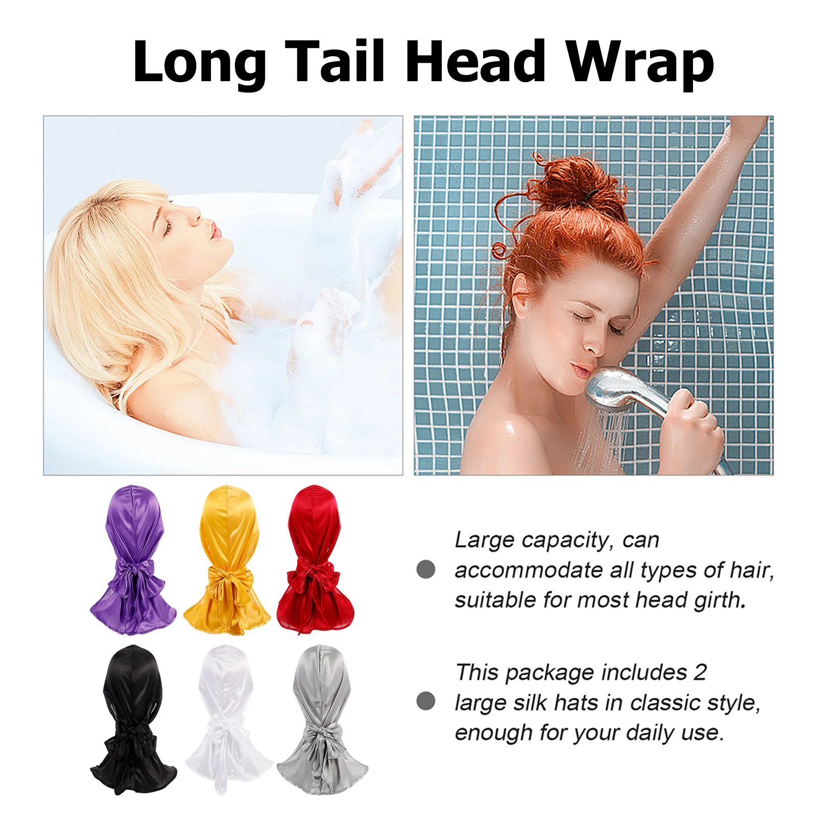 

6Pcs Silk Pirate Turban Chemo Hat Elastic Caps Lightweight Breathable Headwrap Long Tail Wrap Women Hair Loss Pirate Turban