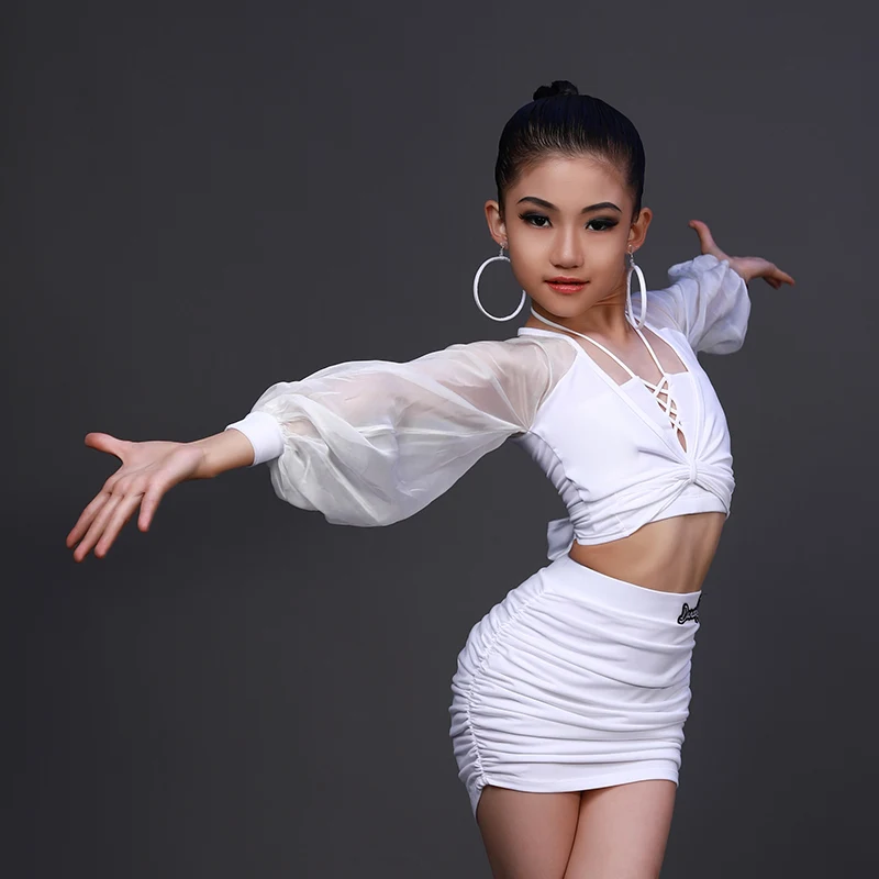 

2022 Latin Dance Costume Kids Girls Latin Tops Skirt Cha Cha Rumba Performance Practice Clothing Black Latin Dance Dress BL9830