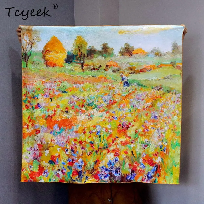 

Tcyeek, 18MM 100%Real Slik Elegant Kerchief, 88cm Women Oil Painting, Mom Gifts Retro OL Scarves, 2024 Summer Autumn A47629QC