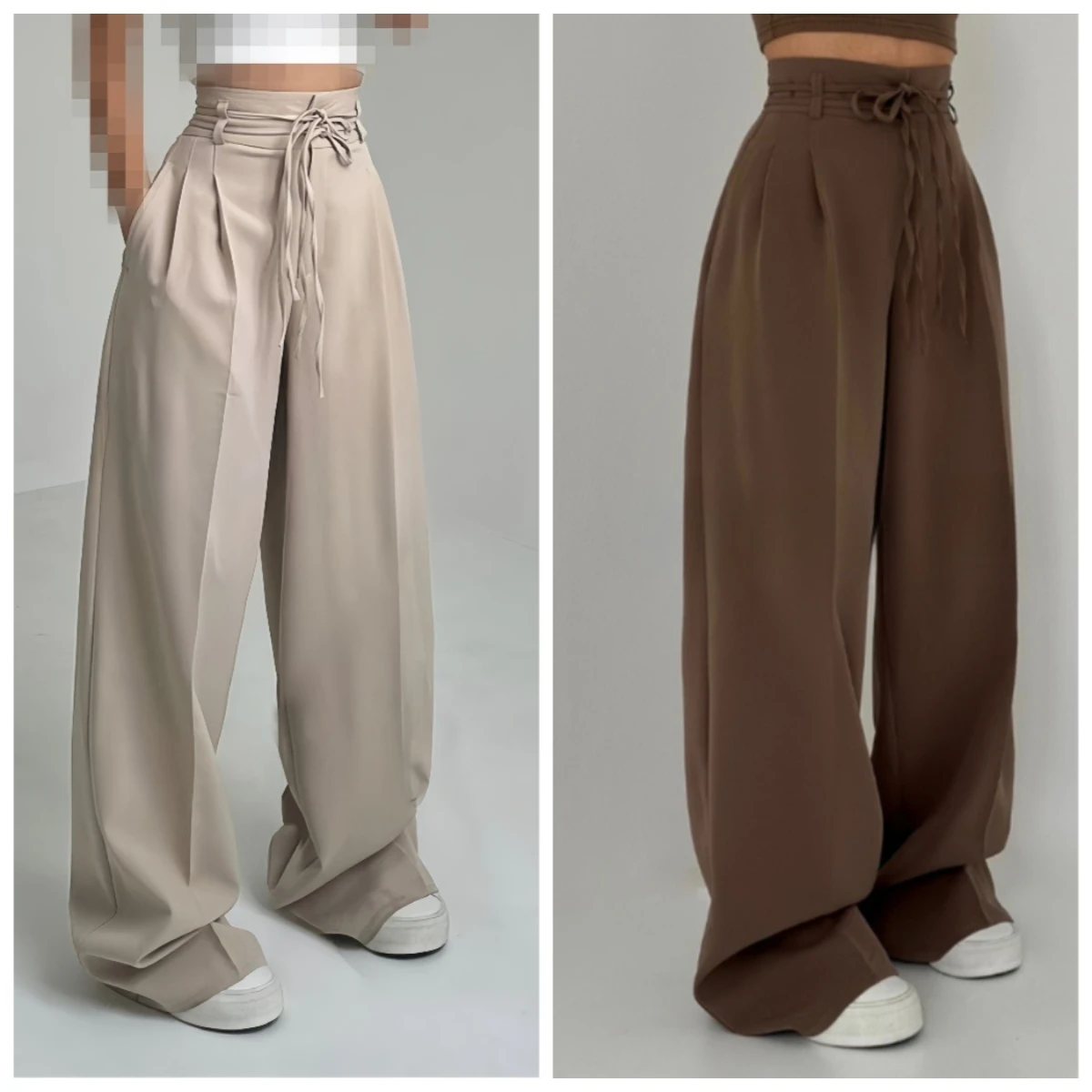 Women's Fashionable and Casual Design High Waisted Lace Up Slim Straight Leg Pants 2026 New Style