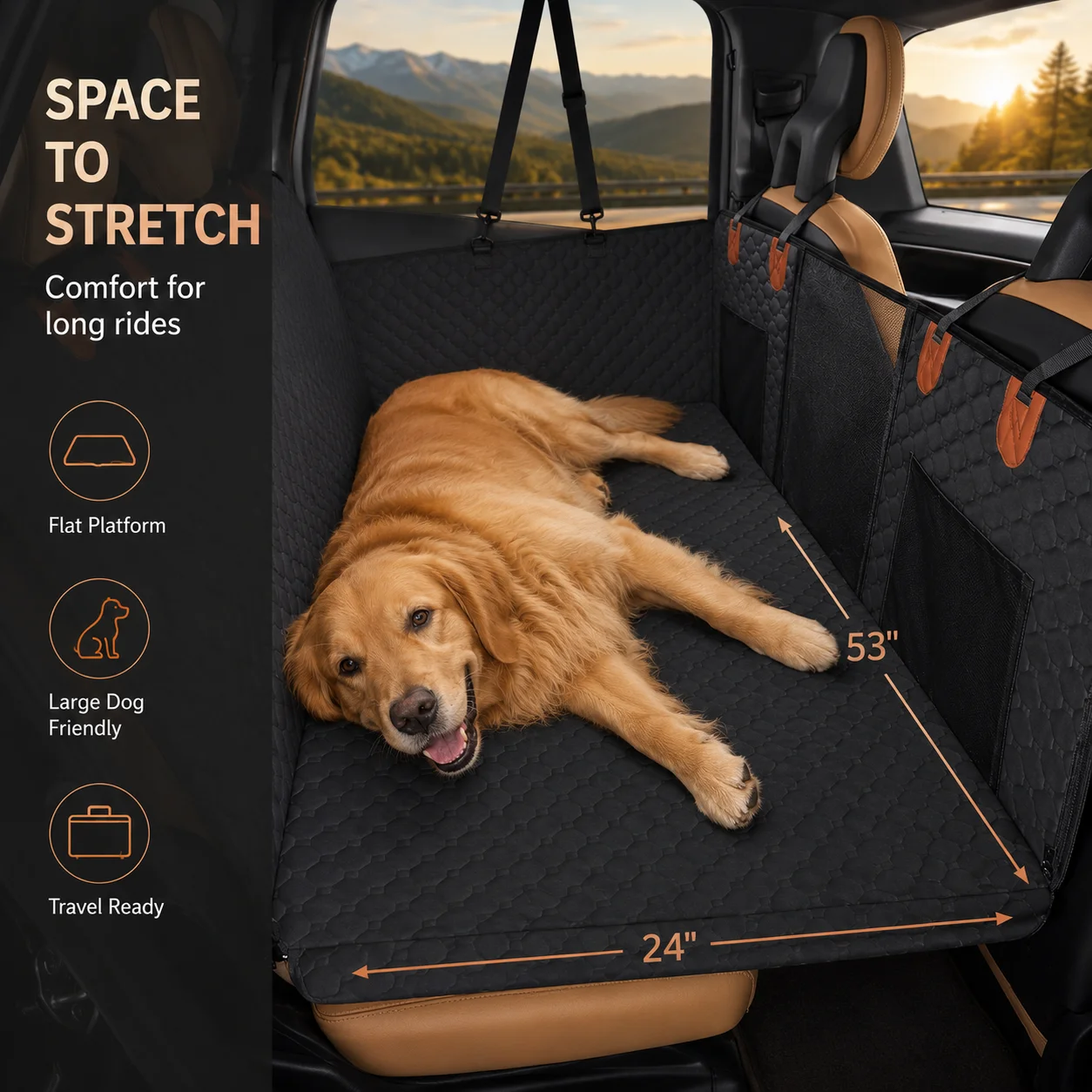 Large Dog Car Seat Extender with Hard Bottom, Waterproof Pet Back Seat Hammock Nonslip Full Coverage Protector for Cars SUVs