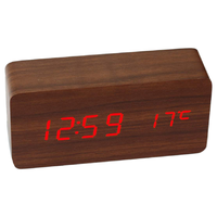 Wooden Square Desk Clock LED Digital Display Alarm Clock Temperature Display Clock for Bedroom Decoration Clock Brown