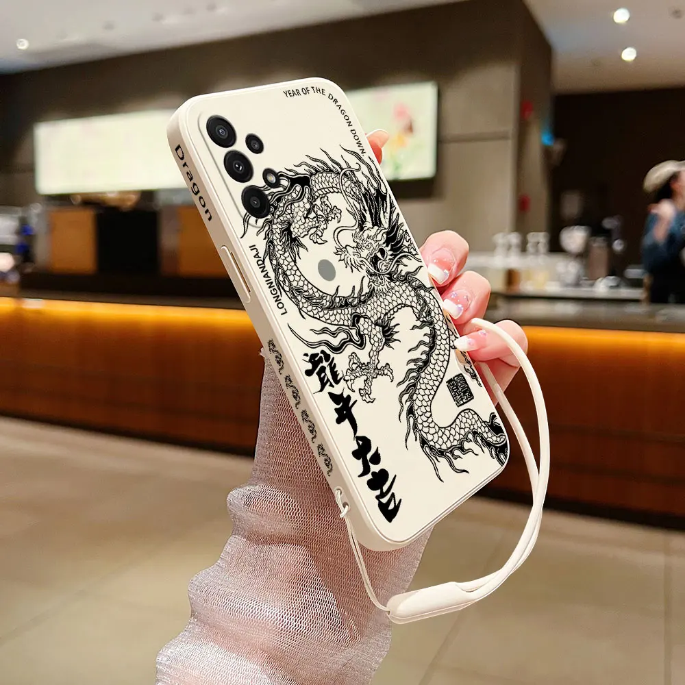 Fashion Cute Black China Dragon Phone Case for Oneplus Nord 3 2 9R 9 8T 8 7 7T Pro 6 5G Liquid Silicone Cover with Hand Strap
