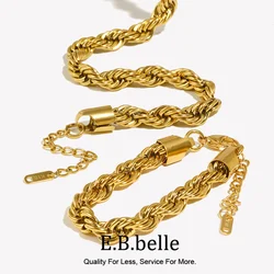 E.B.belle Tarnish Free Stainless Steel 18K Gold Plated Women's 8mm Chunky Twisted Rope Chain Necklace Trendy Gold Bracelet