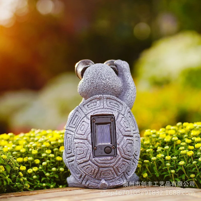 Cross-border solar garden outdoor resin handicraft turtle with telescope ornament decoration piece