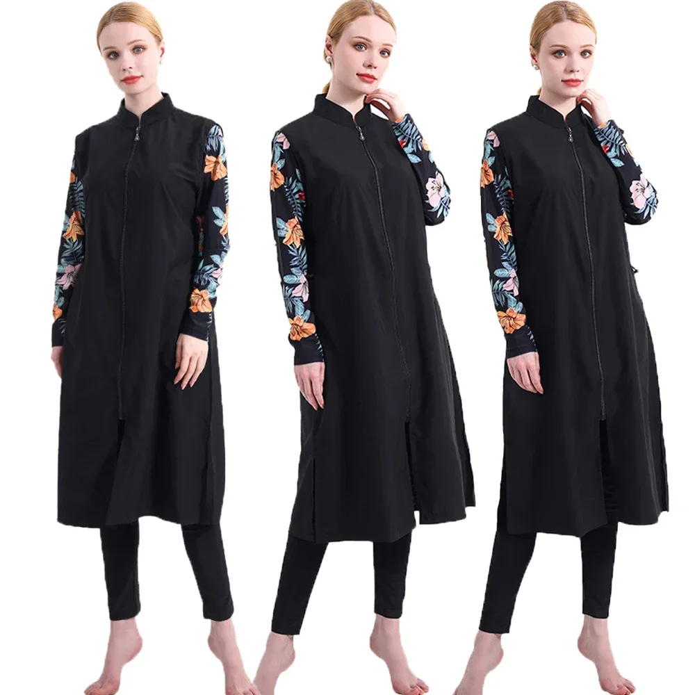 3 pièces Burkini Femme Musulmane Maillot De Bain femmes musulmanes maillots De Bain imprimé pantalon Hijab Maillot De Bain modeste Islam Maillot De Bain maillots De Bain