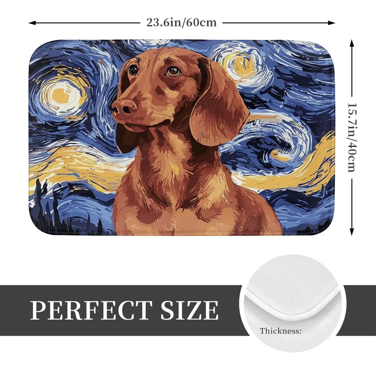 Dachshund Dog Lovers Van Gogh Style Starry Night Non-slip Doormat Floor Mat Carpet Rug for Kitchen Entrance Bedroom Footpad Mats