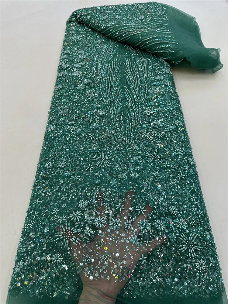 

Hot Sale Beaded Lace Fabric High Quality African Lace Fabric Handmade Beads Lace Fabric for Bridal Material French Net Lace RF