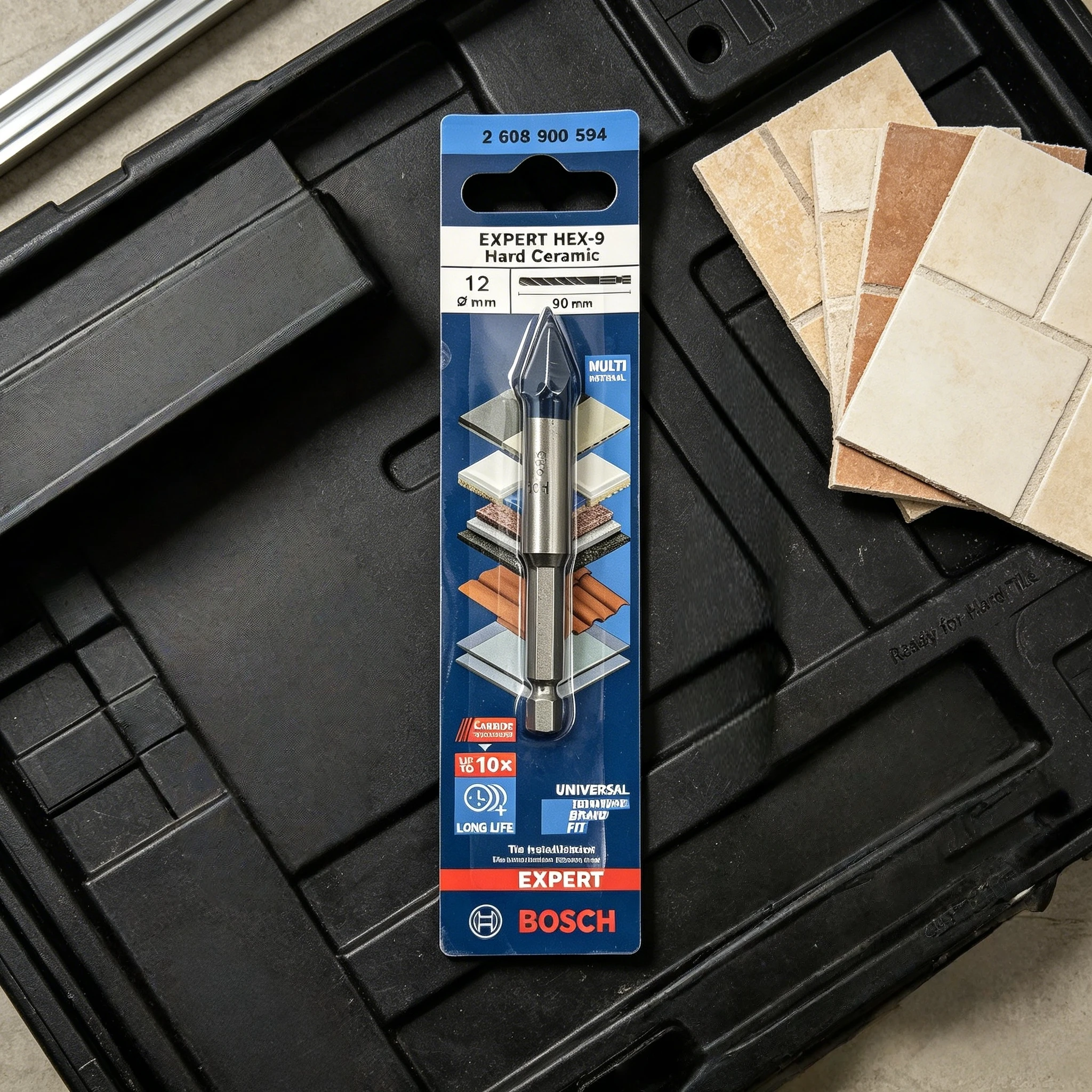 Bosch Expert Hex-9 Hard Ceramic Drill Bit, Self-Centering Carbide Tip Hex Shank for Tile Glass Marble Brick