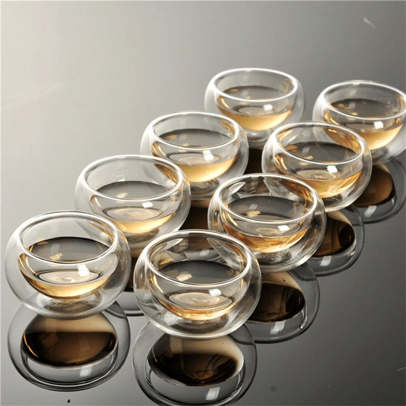 6pcs Set 50ml Heat-Resistant Transparent Double Layer Glass Drinkware Small Kung Fu Tea Cup Tasting Cups Teaware Chinese Teacups