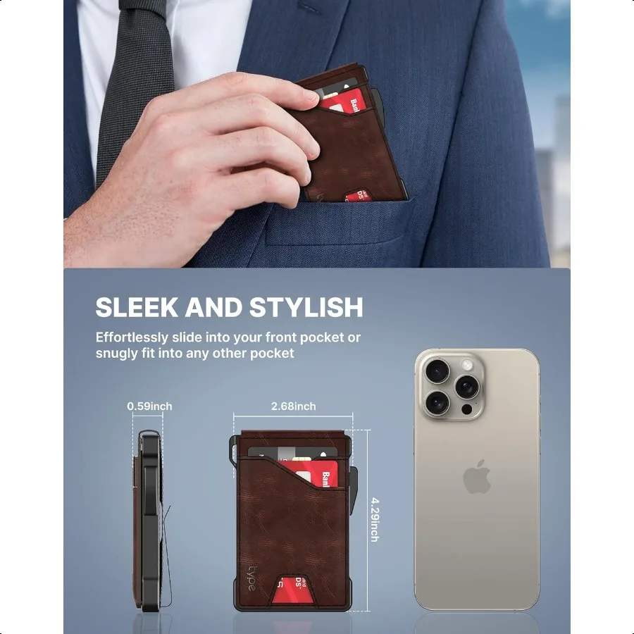 typecase Tactical Wallet for Men Card Holder: Pop Up Card Case Genuine Leather Smart RFID Blocking Slim Minimalist Thin Front P