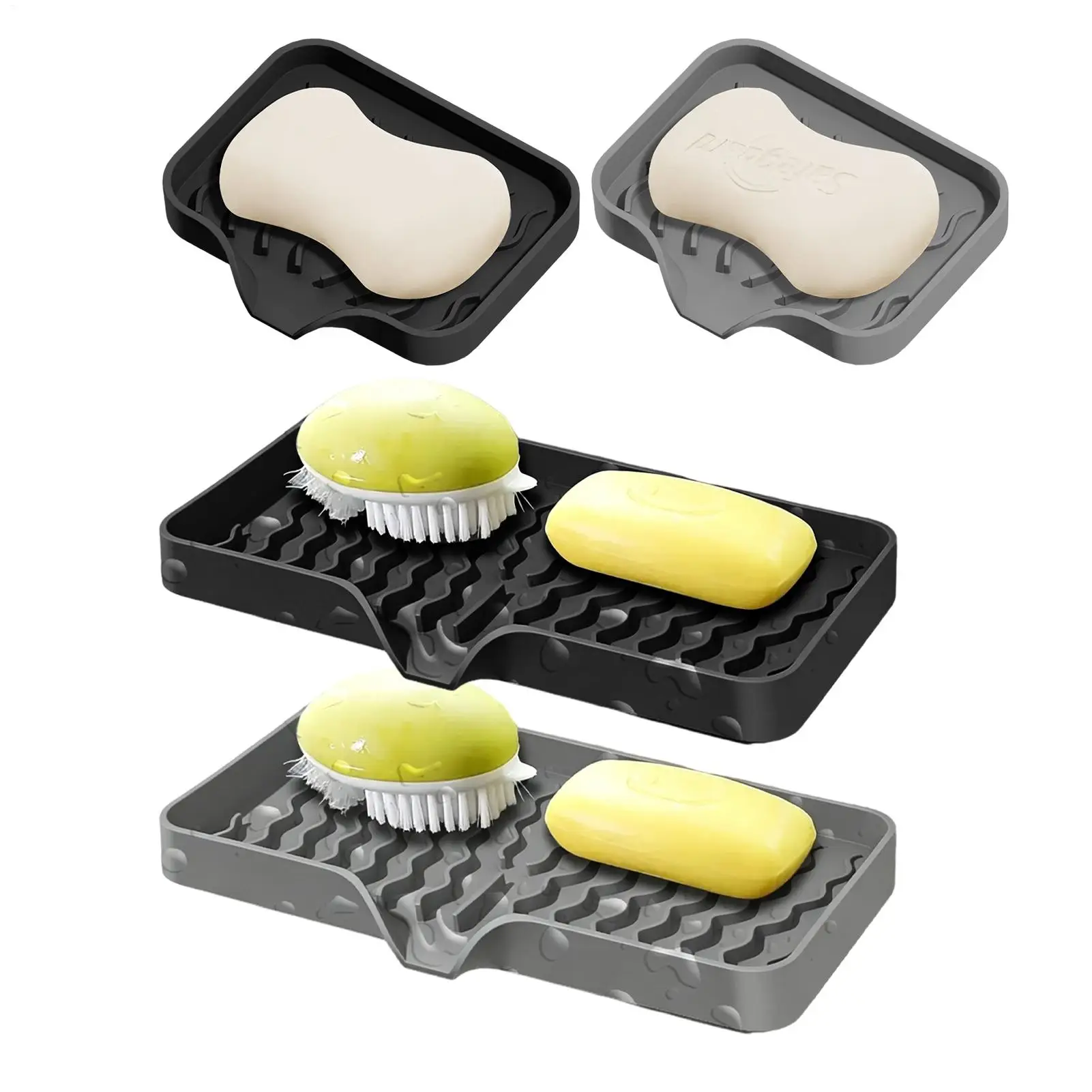 Soap Dish with Drain Spout Self-Draining Silicone Sponge Tray Non-Slip Quick-Dry Soap Holder for Kitchen Bathroom Counter
