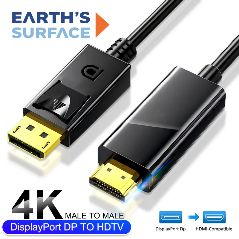 1.8M Uni-Directional 4K DisplayPort to HDMI-compatible Adapter Cable for Laptop Desktop PC Host to Target Monitor HDTV Projector