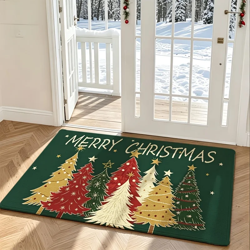 Merry Christmas Tree Pattern Floor Mat apartment hallway foyer sliding door terrace household decorative front entry door rug