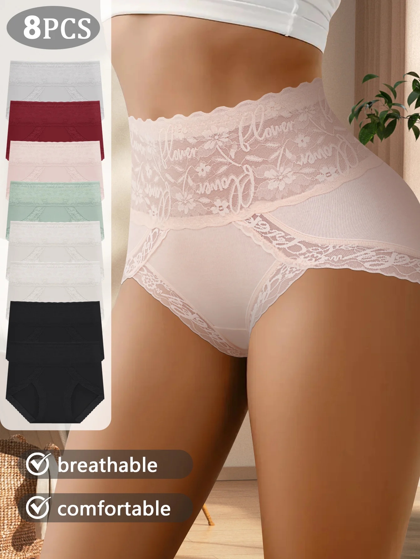 

Женское нижнее белье из 8 шт., нижнее белье со средней талией — мягкий хлопок, комфорт, дышащий и приятный для кожи, эластичный пояс для надежной посадки