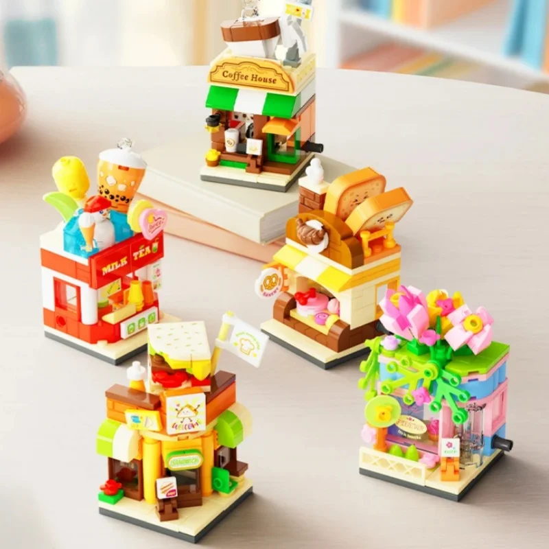 

Colorful and Versatile City Street View Building Blocks Flower Shop Bakery Assembling Models Decorations Children's Toys Gifts
