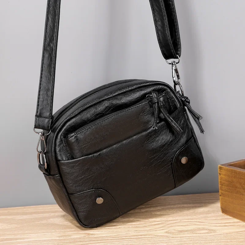 Soft Leather Small Bag for Women New Trendy Simple Retro Phone Purse with Multiple Compartments for Fashionable Cross Body Bag