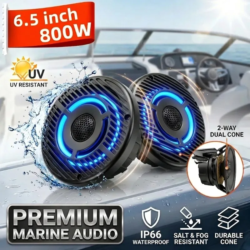 1pcs 6.5 Inch Boat Speaker 800W Coaxial Audio Speaker Waterproof IP66 2 Way Audio Speaker For Boats ATV UTV RV Yachts Golf Cart
