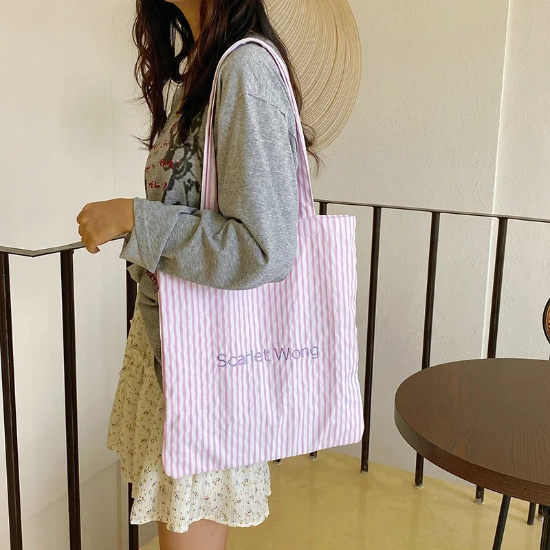 

Eco Shopping Canvas Bag Fashion Foldable Tote Bag Reusable Tote Folding Pouch Convenient Large-capacity Storage Women Cute Bag