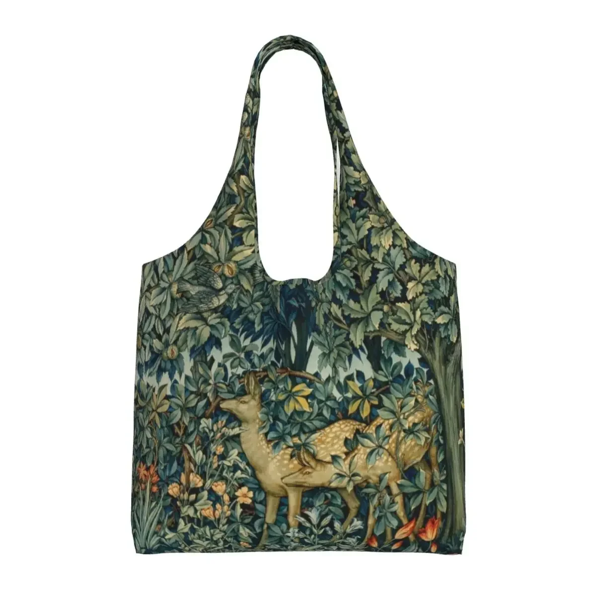 

Custom William Morris Deers And Birds In Forest Grocery Tote Shopping Bags Canvas Shopper Shoulder Bag Large Capacity Handbag
