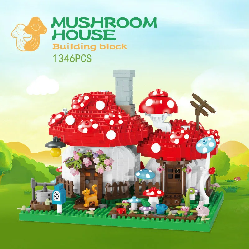 Idea Fairy Tale World Nanobricks Street View Micro Diamond Block Mushroom House Architecture Building Brick Construction Toys