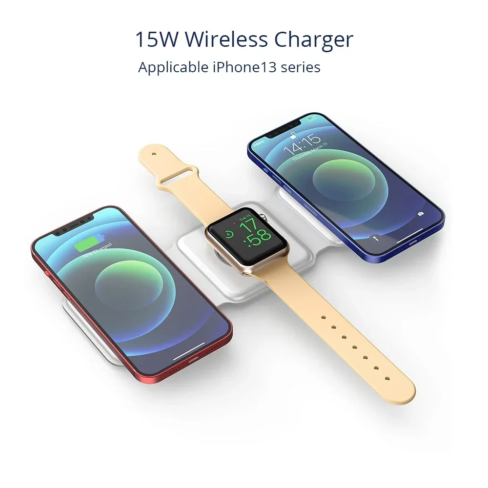 3 in 1 Foldable Magnetic Wireless Charger For iPhone 13 12 Pro XS X 8 Plus QI 15W Wireless Charging Pad For Airpods Pro iWatch