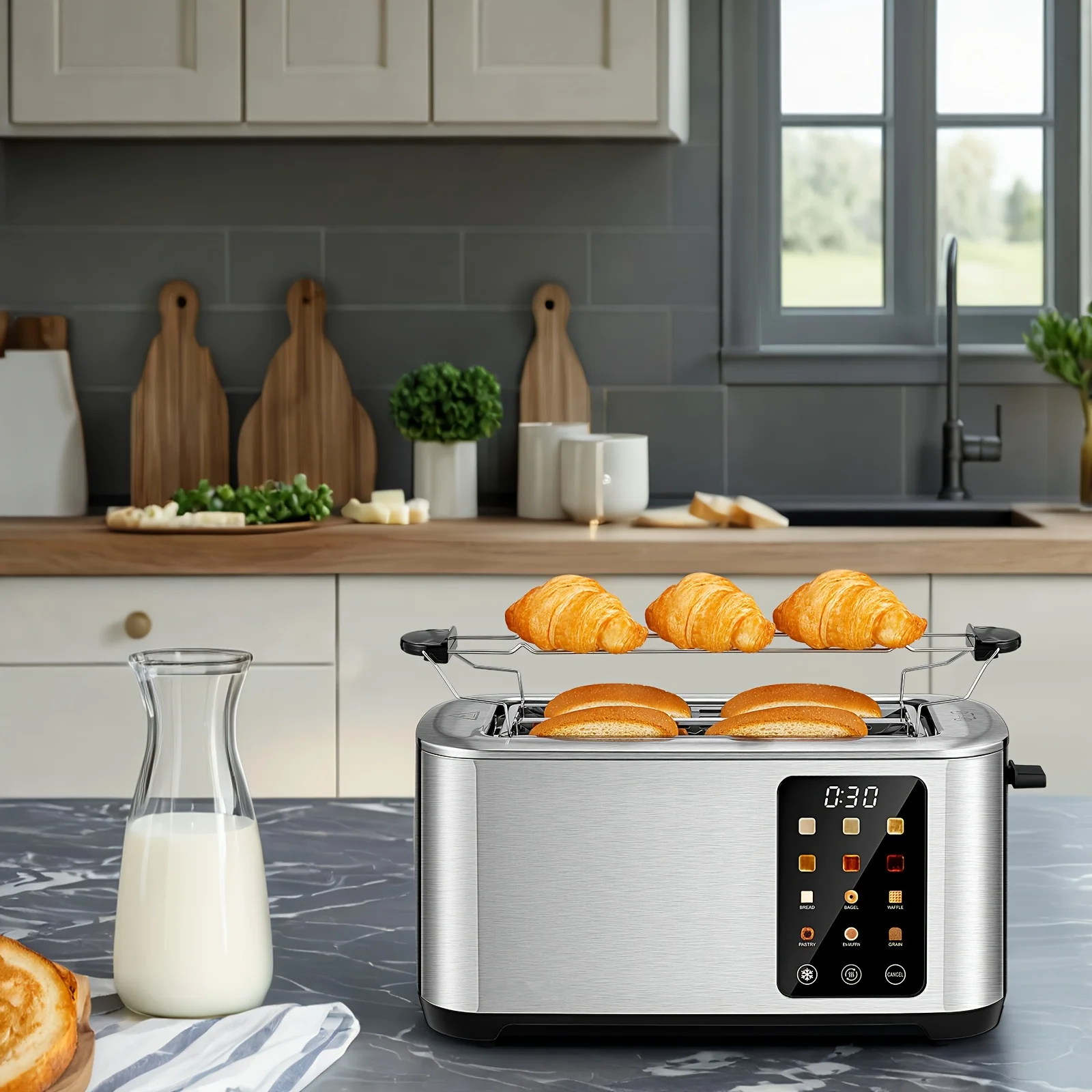 

4 Slice Toaster Touch Screen Control, Long Extra Wide Slots Smart Bread Toaster, 6 Bread Types & 6 Shade Settings, Stainless Ste