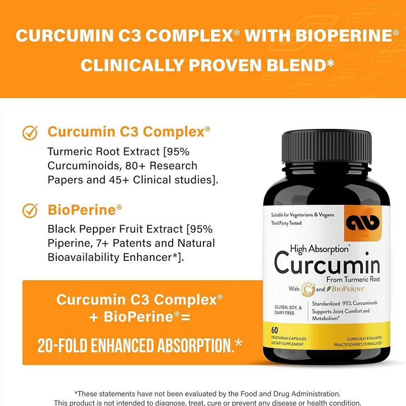 

Curcumin C3 complex contains BioPerine 60 capsules - non GMO - turmeric root high absorption curcumin, joint support