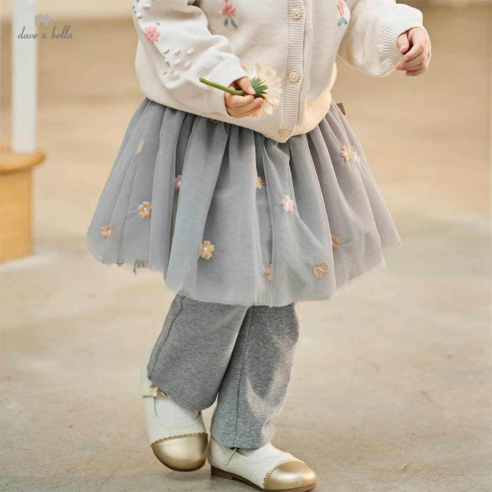 

Dave Bella, брюки-кюлоты для девочек, весна-лето, детские вязаные брюки, хлопковая уличная юбка с эластичной резинкой на талии + брюки, детская одежда DB1260615